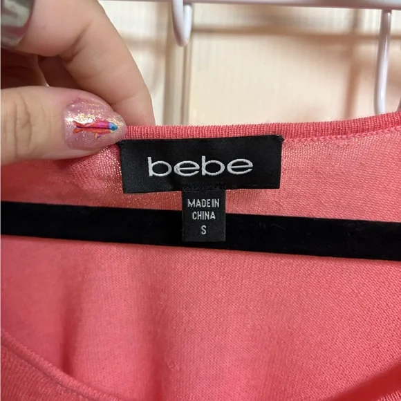 VTG Y2K Bebe Sequined 100% Cashmere Pink Bat Wing Sweater - Picture 4 of 8